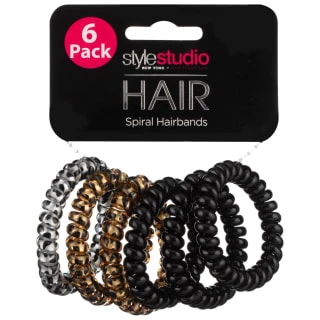 Style Studio Spiral Hair Bands 6pk - Black And Gold 1 Style Studio Spiral Hair Bands 6pk - Black And Gold