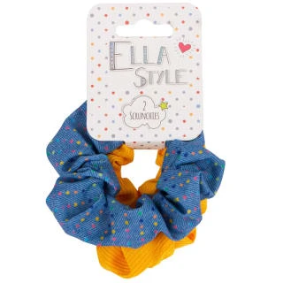 Ella Style Scrunchies 2pk - Blue & Gold 1 Ella Style Scrunchies 2pk - Blue & Gold
